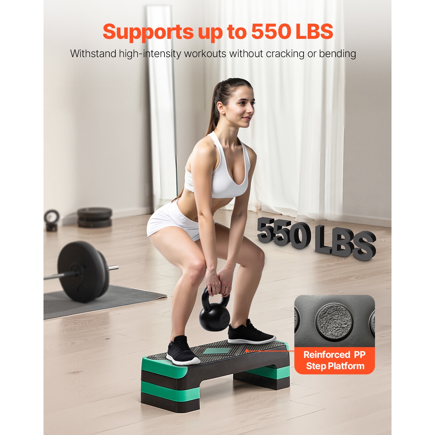 Aerobic Exercise Step Platform Height Adjustable Workout Stepper 4 Riser Green_voghion.com